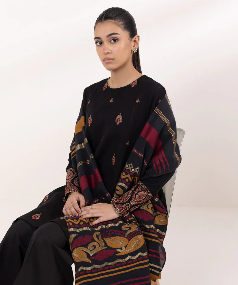 SAPPHIRE- 3PC LAWN EMBROIDERED SHIRT WITH MONARK PRINT DUPATTA AND TROUSER