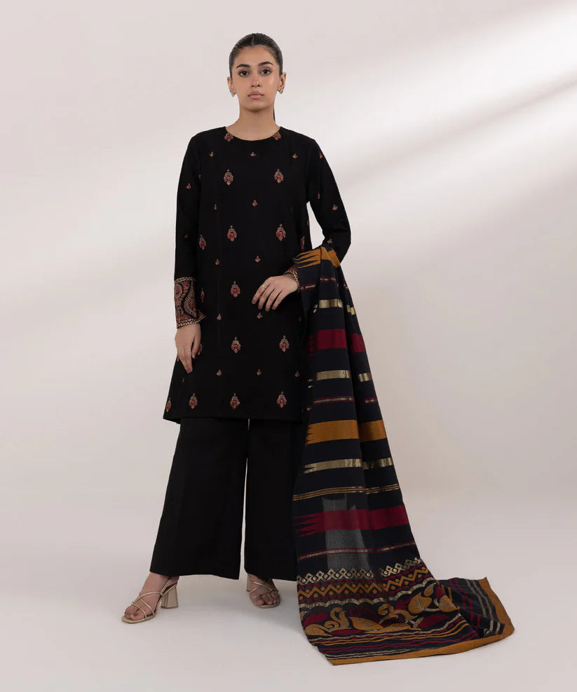 SAPPHIRE- 3PC LAWN EMBROIDERED SHIRT WITH MONARK PRINT DUPATTA AND TROUSER