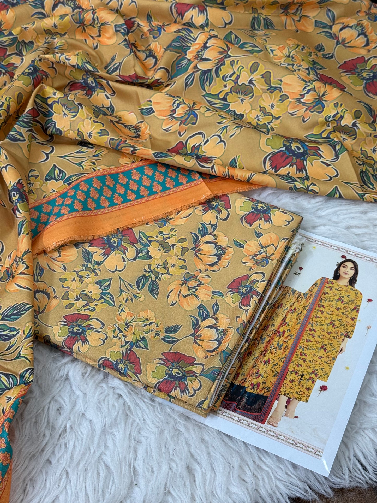 PEACH LTHR PRINTED 3-PC WINTER UNSTITCHED (D-9)