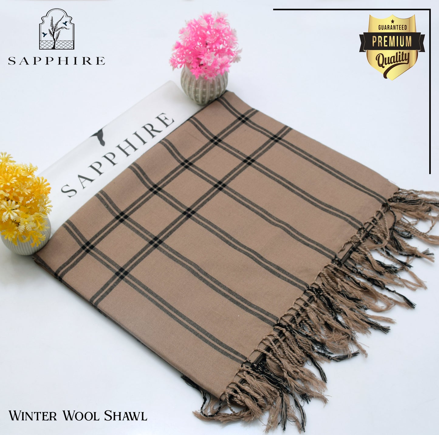 Sapphire Wool Shawl Brown Check