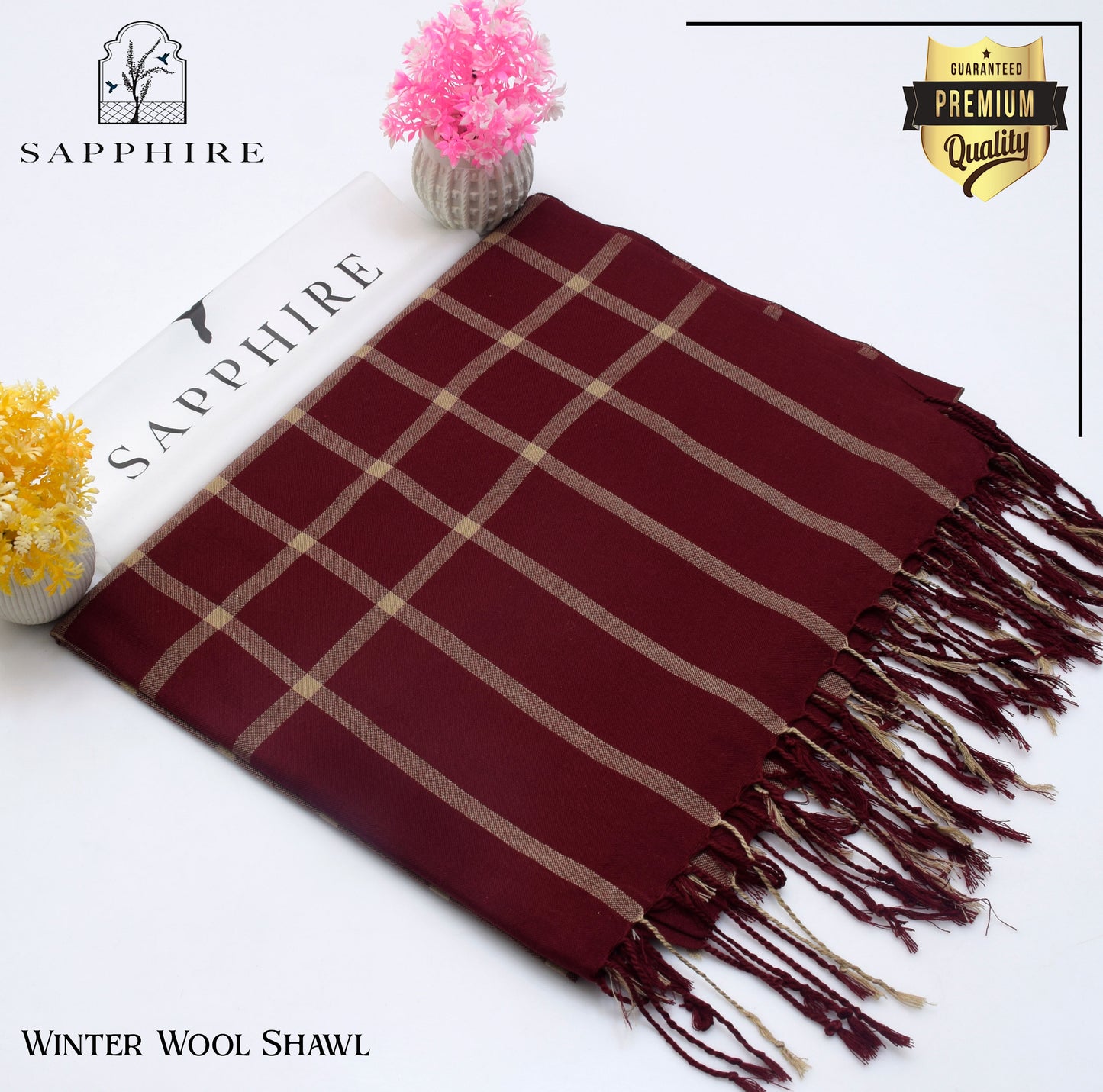 Sapphire Wool Shawl Mehroon Check