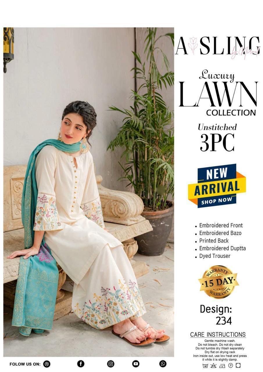 AISLING - 3PC LAWN EMBROIDERED SHIRT WITH MANAAR PRINTED DUPATTA AND TROUSER