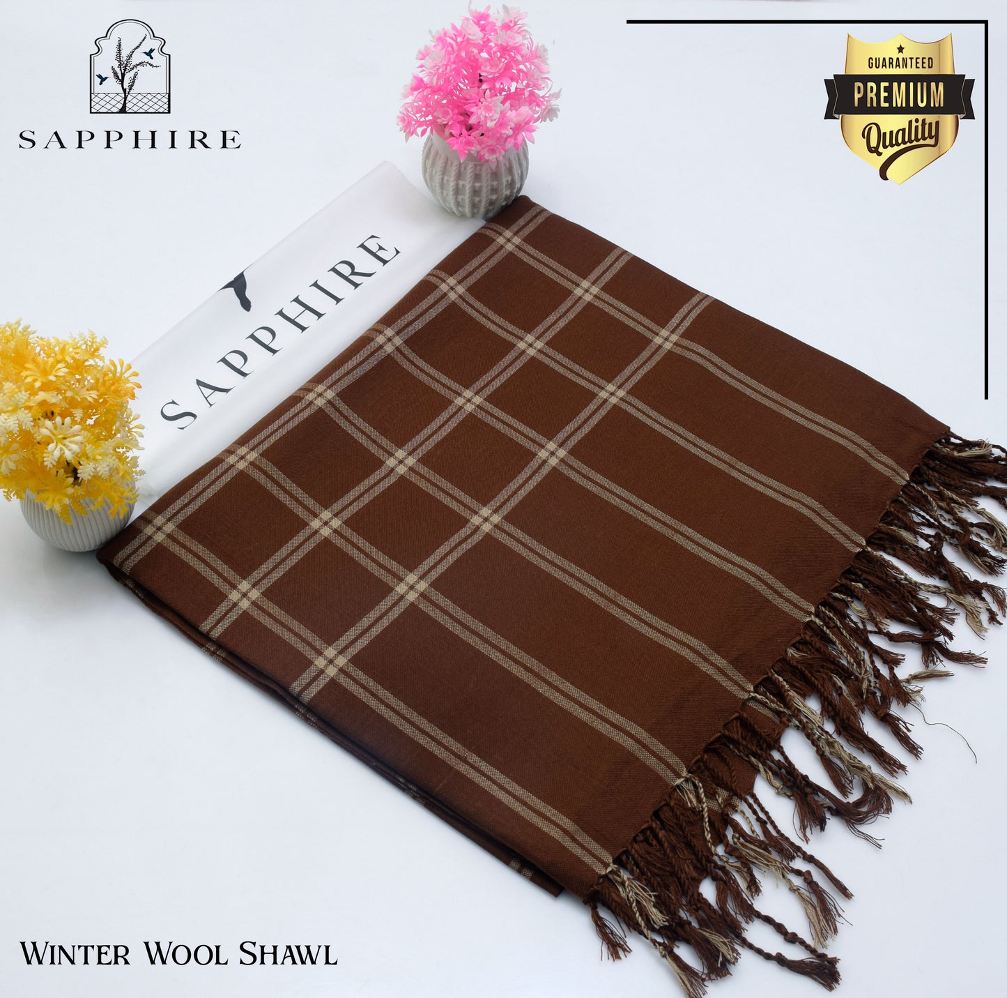 Sapphire Wool Shawl Chocolate Brwn Check
