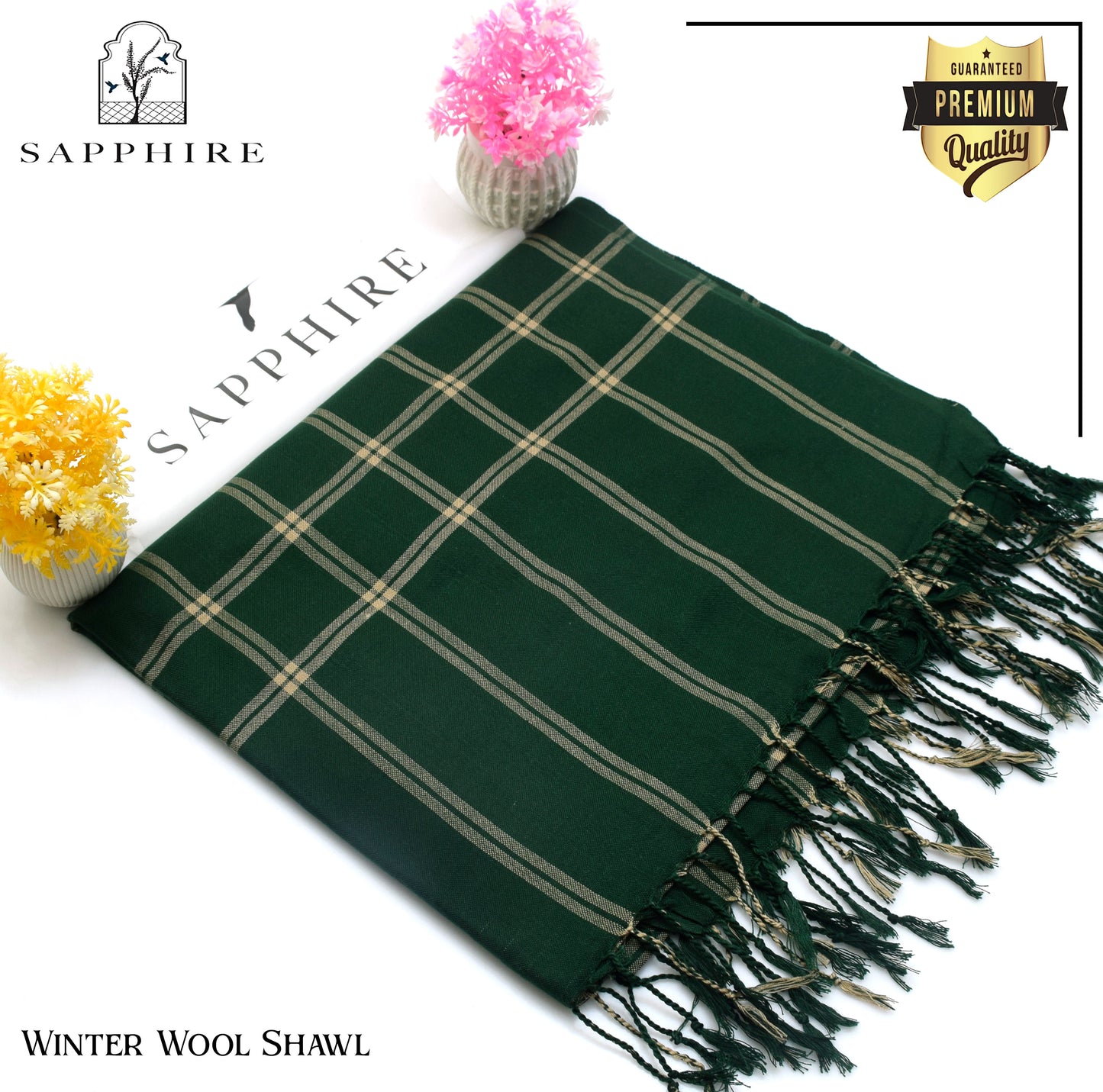 Sapphire Wool Shawl Green Check