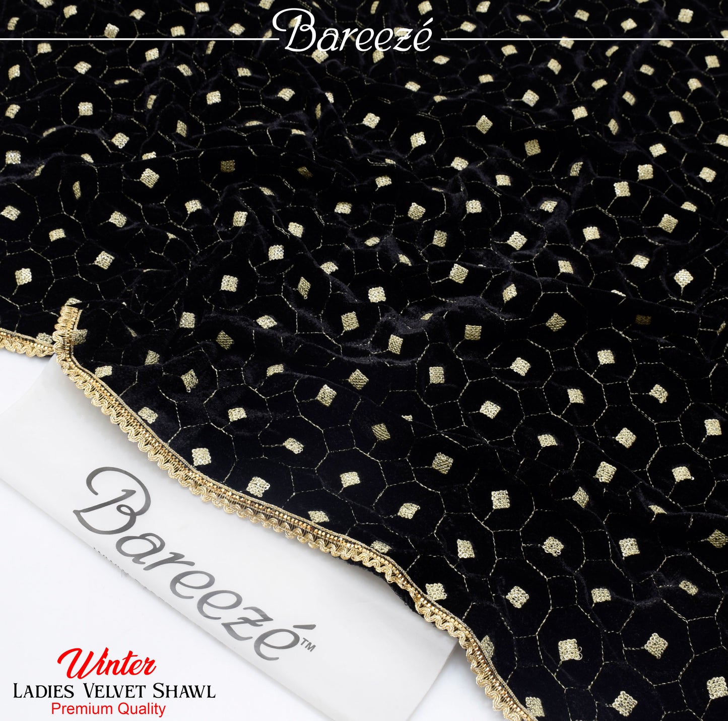 Bareeze Velvet Shawl Black Jaal Emb
