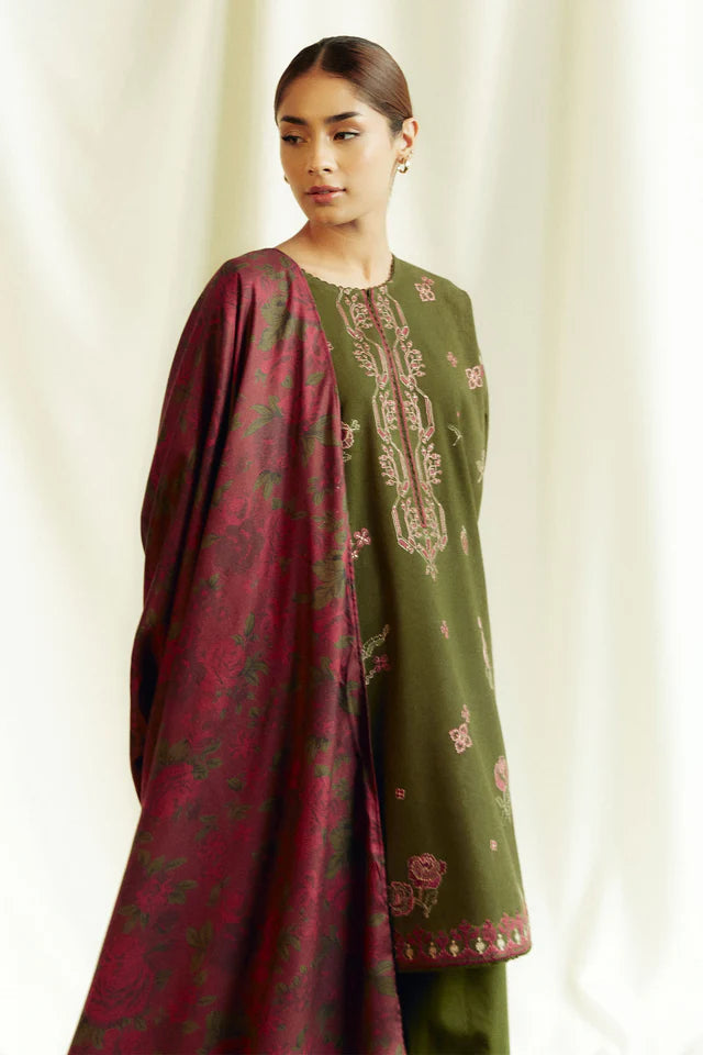 ZARA SHAHJAHAN.3PC LAWN EMBROIDERED SHIRT WITH MONARK PRINT DUPATTA AND TROUSER