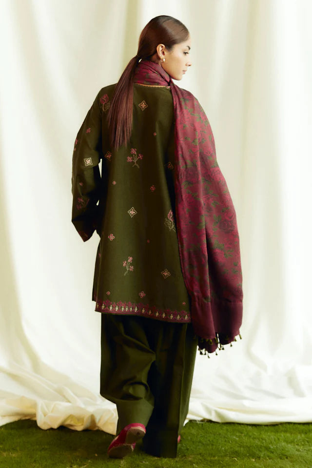 ZARA SHAHJAHAN.3PC LAWN EMBROIDERED SHIRT WITH MONARK PRINT DUPATTA AND TROUSER