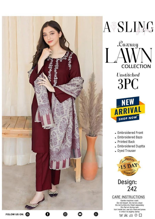 AISLING - 3PC LAWN EMBROIDERED SHIRT WITH MANAAR PRINTED DUPATTA AND TROUSER