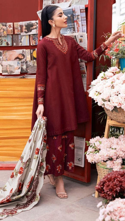 MUSHQ - 3PC LAWN EMBROIDERED SHIRT WITH MANAAR PRINTED DUPATTA AND TROUSER