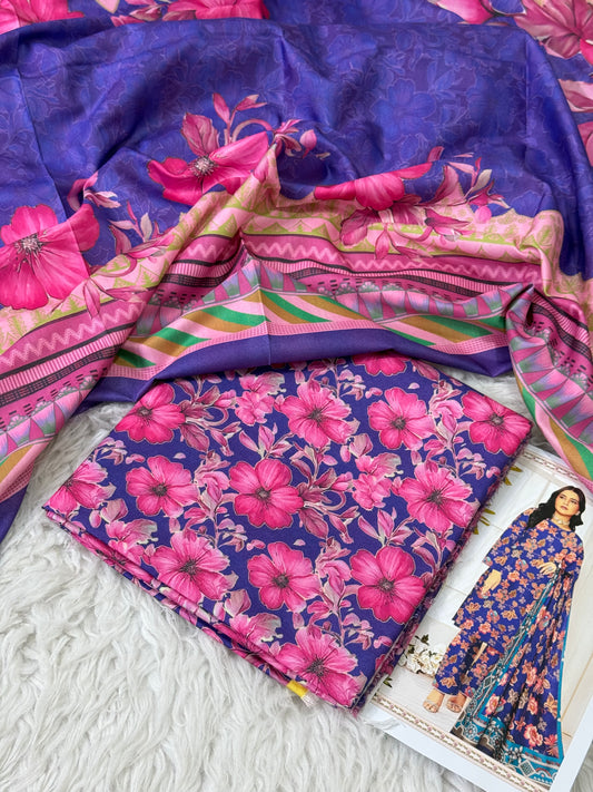 PEACH LTHR PRINTED 3-PC WINTER UNSTITCHED (D-2)