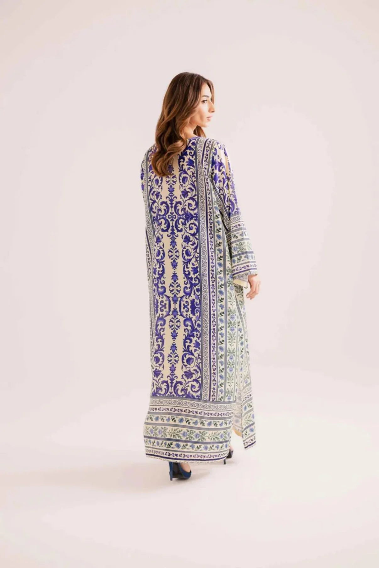 SARA UN-STITCHED KAFTAAN PRINTED 2-PC WITH PRINTED TROUSER