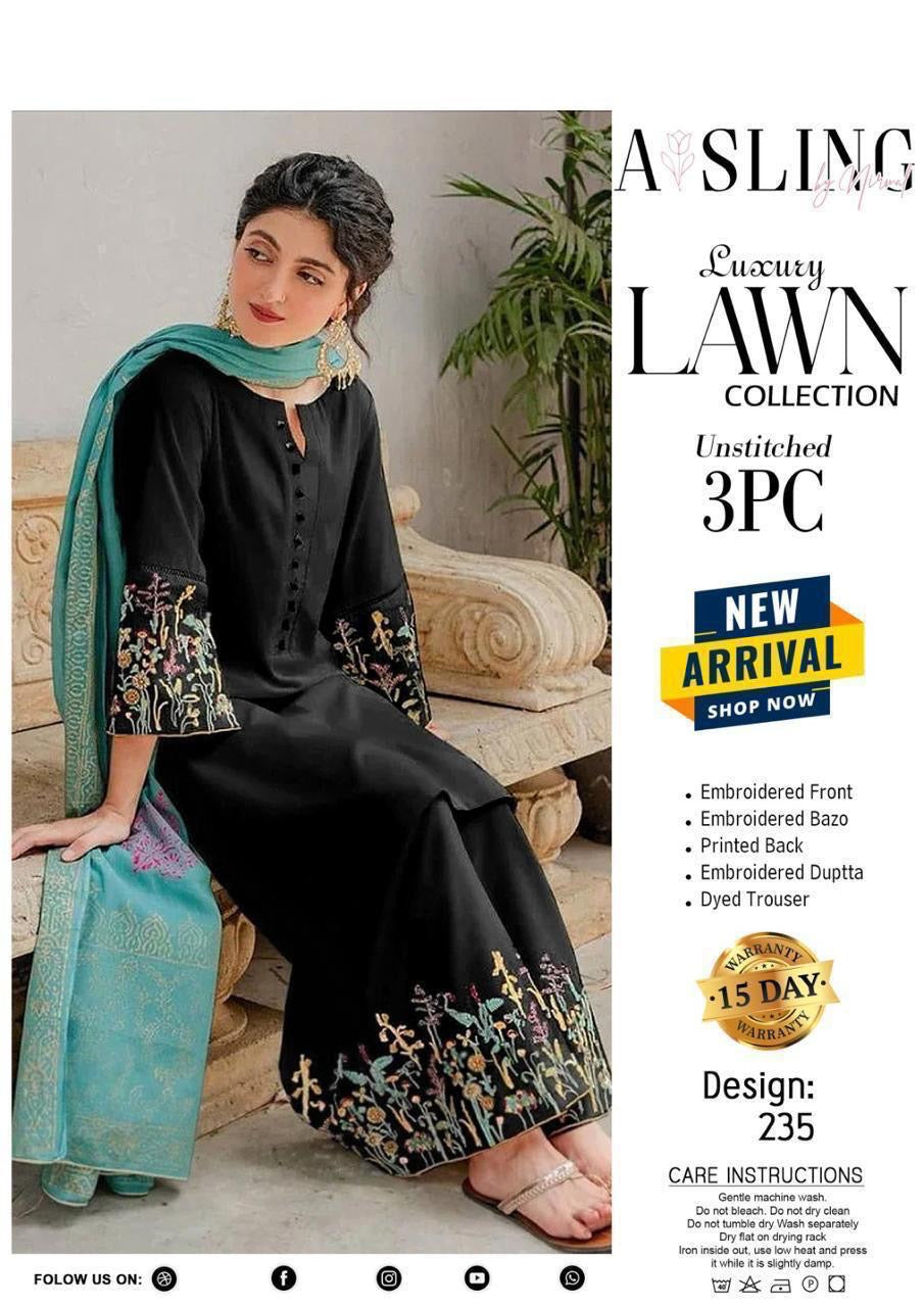 AISLING - 3PC LAWN EMBROIDERED SHIRT WITH MANAAR PRINTED DUPATTA AND TROUSER