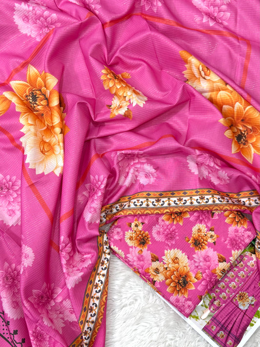 CHAMKI PEACH LTHR PRINTED 3-PC WINTER UNSTITCHED (D-38)