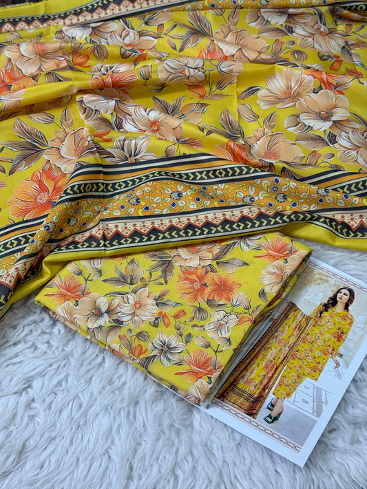 PEACH LTHR PRINTED 3-PC WINTER UNSTITCHED (D-6)