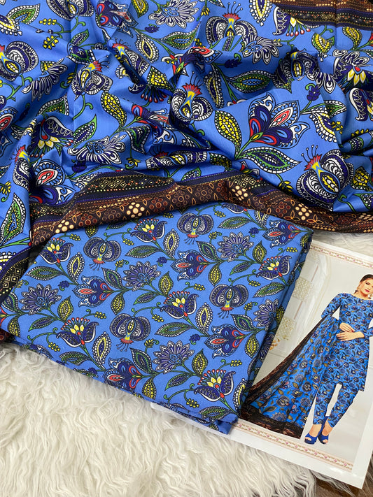 PEACH LTHR PRINTED 3-PC WINTER UNSTITCHED (D-11)