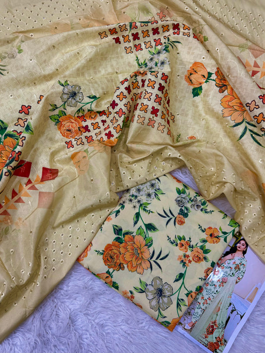 PEACH LTHR PRINTED 3-PC EMBRDRD DUPATTA WINTER UNSTITCHED (D-31)