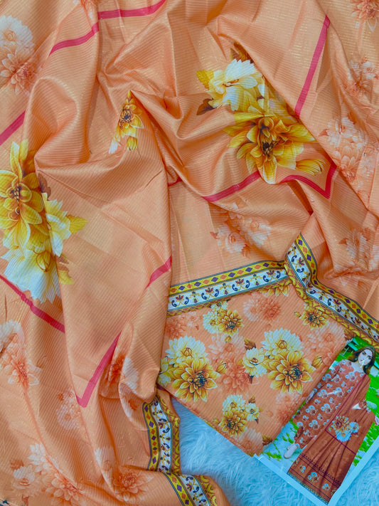 CHAMKI PEACH LTHR PRINTED 3-PC WINTER UNSTITCHED (D-32)