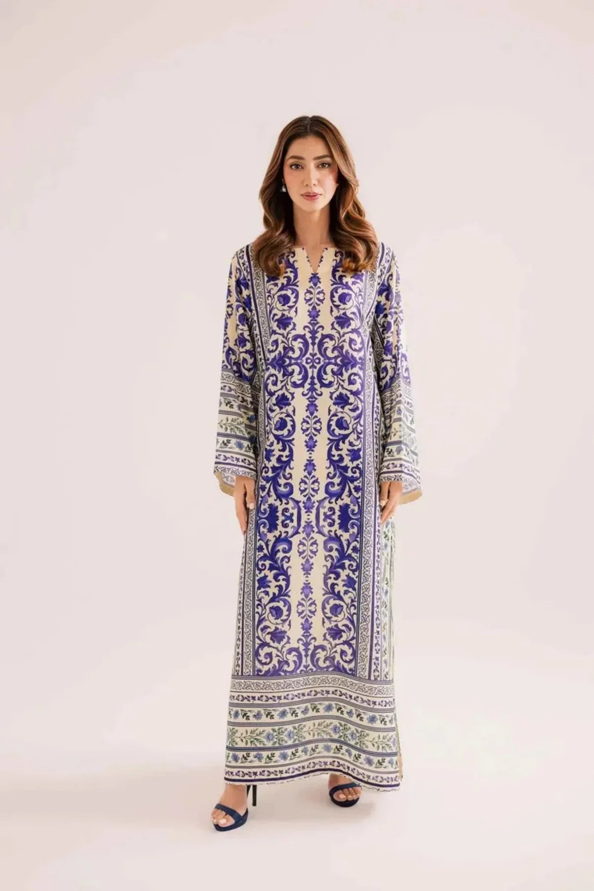 SARA UN-STITCHED KAFTAAN PRINTED 2-PC WITH PRINTED TROUSER