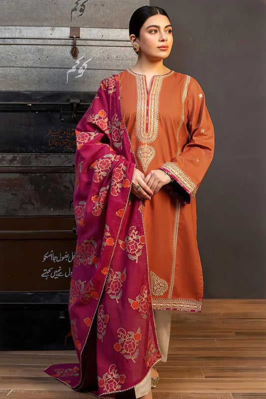ZARA SHAHJAHAN.3PC LAWN EMBROIDERED SHIRT WITH MONARK PRINT DUPATTA AND TROUSER