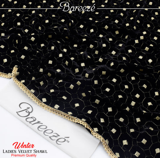 Bareeze Velvet Shawl Black Jaal Emb