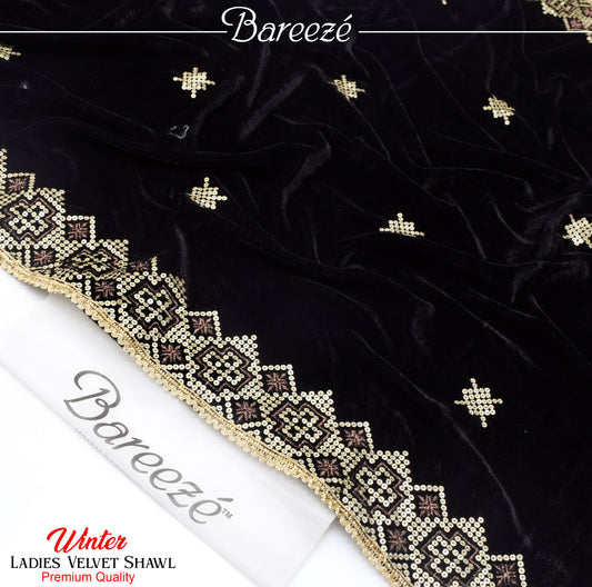Bareeze Velvet Shawl Black Border Emb