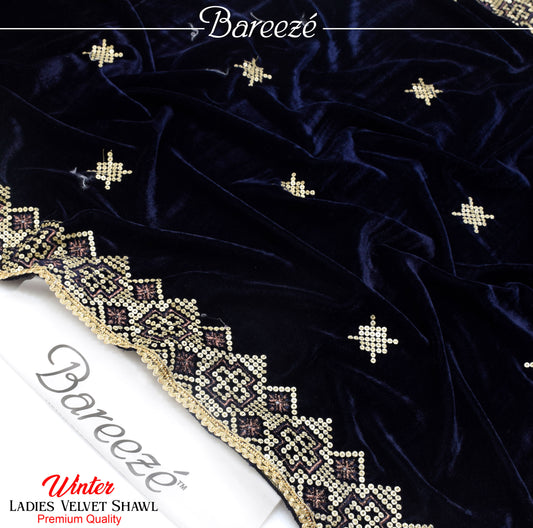 Bareeze Velvet Shawl Blue Border Emb