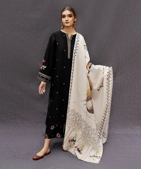 URGE - 3PC LAWN EMBROIDERED SHIRT WITH MANAAR PRINTED DUPATTA AND TROUSER