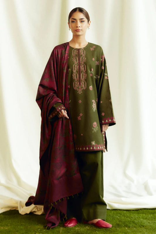 ZARA SHAHJAHAN.3PC LAWN EMBROIDERED SHIRT WITH MONARK PRINT DUPATTA AND TROUSER